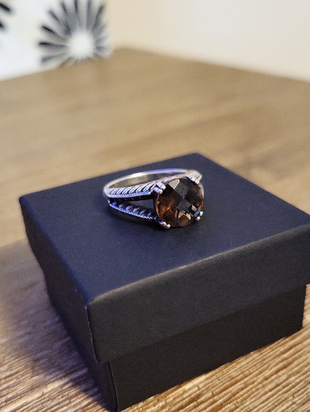 Vintage Sterling Silver Smoky Quartz Basket Weave Ring M/C Thailand 925
